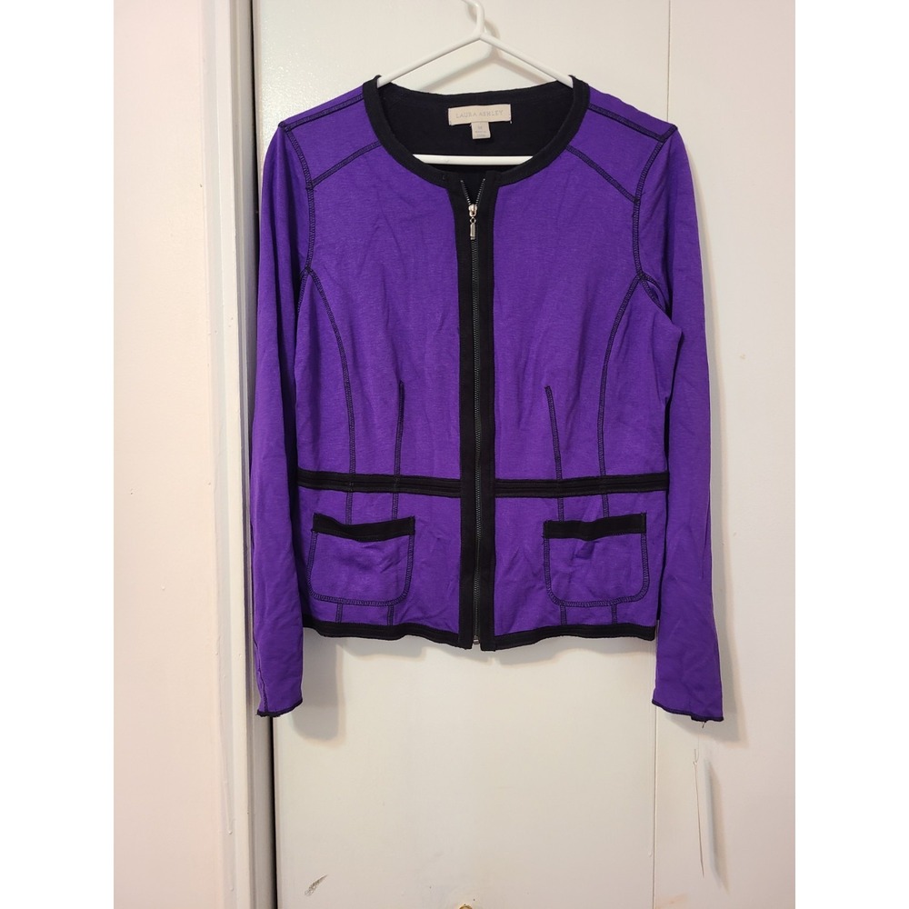 Laura Ashley Purple Jacket Features Black Piped Trim. Size Medium NWT